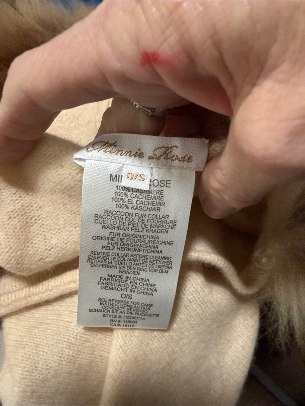 Minnie Rose Cream Cashmere Hooded Poncho with Faux Fur Trim O/S - Picture 6 of 8